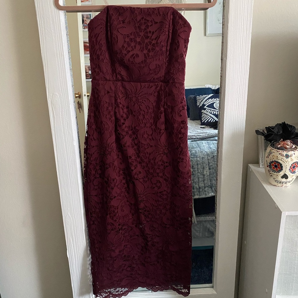 Lulu's Maroon Lace Midi Dress